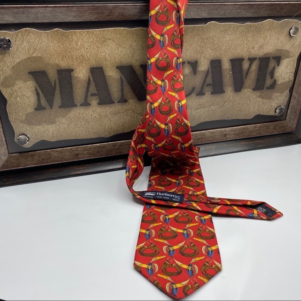 Burberry Red Novelty Belts Silk Tie